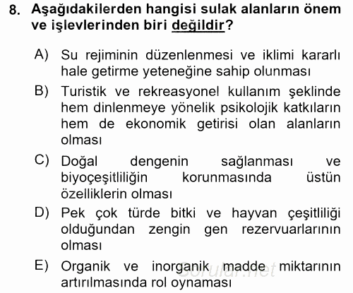 Ekoloji ve Turizm 2015 - 2016 Dönem Sonu Sınavı 8.Soru