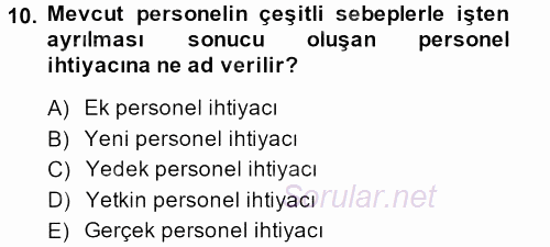 İnsan Kaynakları Yönetimi 2013 - 2014 Ara Sınavı 10.Soru