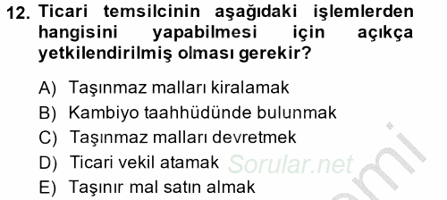 Ticaret Hukuku 2014 - 2015 Ara Sınavı 12.Soru