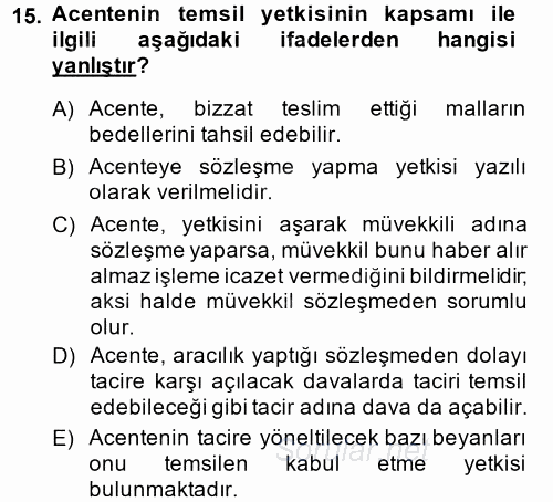 Ticaret Hukuku 2014 - 2015 Ara Sınavı 15.Soru