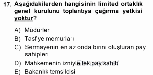 Ticaret Hukuku 2014 - 2015 Ara Sınavı 17.Soru