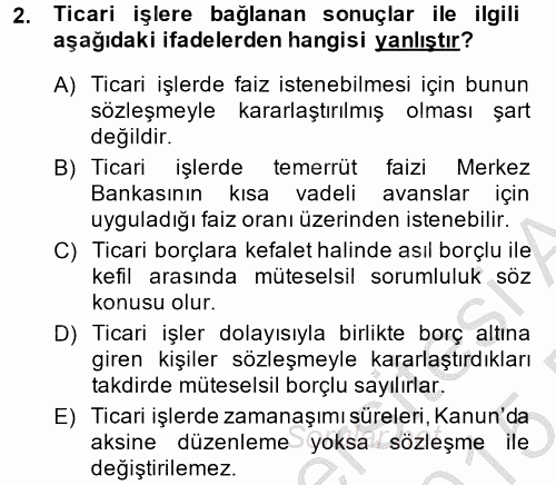 Ticaret Hukuku 2014 - 2015 Ara Sınavı 2.Soru