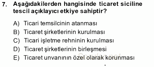 Ticaret Hukuku 2014 - 2015 Ara Sınavı 7.Soru