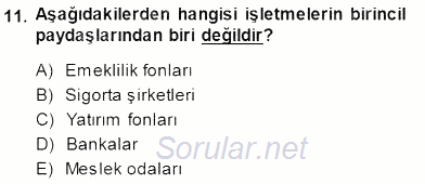 Yatırımcı İlişkileri Yönetimi 2014 - 2015 Dönem Sonu Sınavı 11.Soru