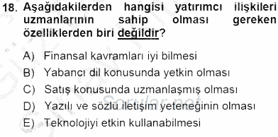 Yatırımcı İlişkileri Yönetimi 2014 - 2015 Dönem Sonu Sınavı 18.Soru