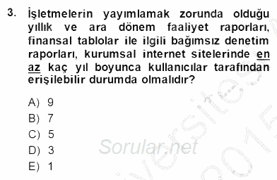 Yatırımcı İlişkileri Yönetimi 2014 - 2015 Dönem Sonu Sınavı 3.Soru