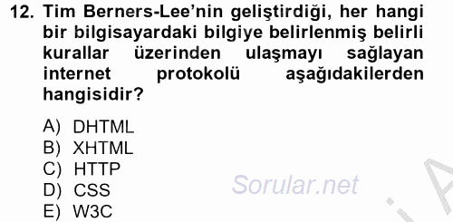 Yeni İletişim Teknolojileri 2012 - 2013 Dönem Sonu Sınavı 12.Soru