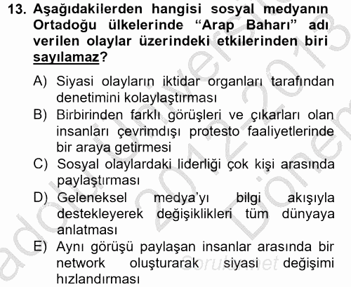 Yeni İletişim Teknolojileri 2012 - 2013 Dönem Sonu Sınavı 13.Soru