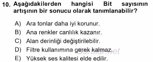 Sayısal Fotoğraf Makineleri 2016 - 2017 Dönem Sonu Sınavı 10.Soru