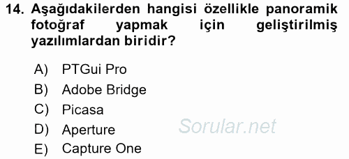 Sayısal Fotoğraf Makineleri 2016 - 2017 Dönem Sonu Sınavı 14.Soru