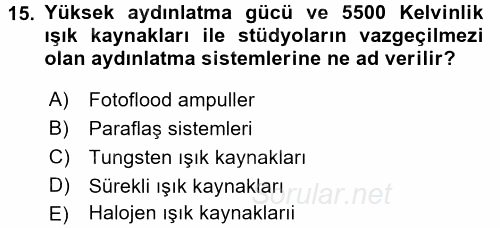 Sayısal Fotoğraf Makineleri 2016 - 2017 Dönem Sonu Sınavı 15.Soru