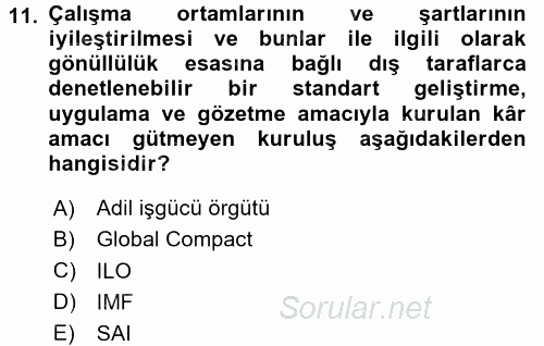 İş Hayatında Standartlar 2016 - 2017 Dönem Sonu Sınavı 11.Soru