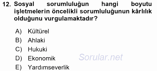 İş Hayatında Standartlar 2016 - 2017 Dönem Sonu Sınavı 12.Soru