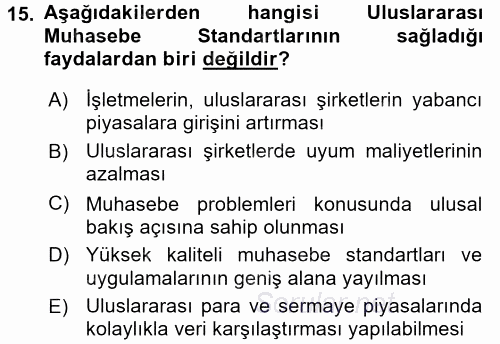 İş Hayatında Standartlar 2016 - 2017 Dönem Sonu Sınavı 15.Soru