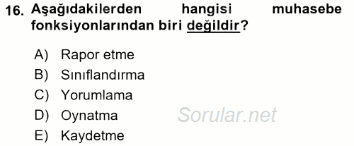 İş Hayatında Standartlar 2016 - 2017 Dönem Sonu Sınavı 16.Soru