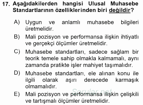 İş Hayatında Standartlar 2016 - 2017 Dönem Sonu Sınavı 17.Soru