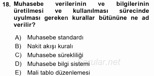 İş Hayatında Standartlar 2016 - 2017 Dönem Sonu Sınavı 18.Soru