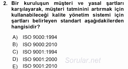İş Hayatında Standartlar 2016 - 2017 Dönem Sonu Sınavı 2.Soru