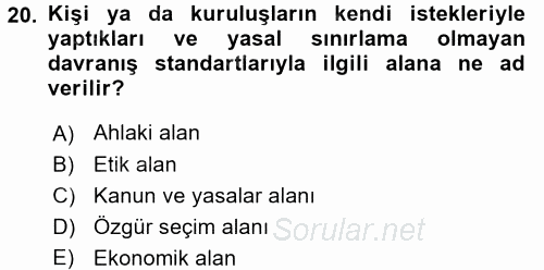 İş Hayatında Standartlar 2016 - 2017 Dönem Sonu Sınavı 20.Soru