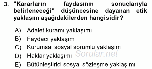İş Hayatında Standartlar 2016 - 2017 Dönem Sonu Sınavı 3.Soru