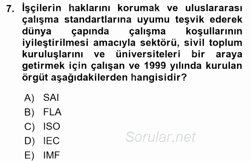 İş Hayatında Standartlar 2016 - 2017 Dönem Sonu Sınavı 7.Soru