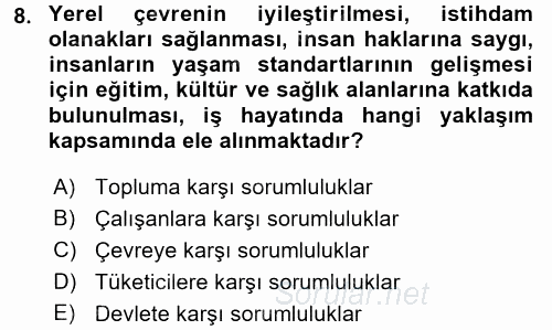 İş Hayatında Standartlar 2016 - 2017 Dönem Sonu Sınavı 8.Soru