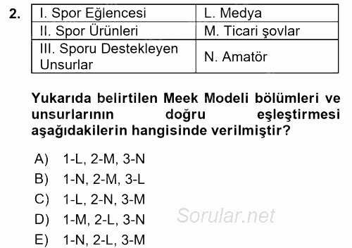 Spor Ekonomisi 2017 - 2018 Dönem Sonu Sınavı 2.Soru