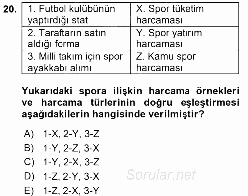 Spor Ekonomisi 2017 - 2018 Dönem Sonu Sınavı 20.Soru