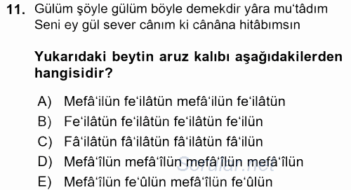 XVIII. Yüzyıl Türk Edebiyatı 2015 - 2016 Ara Sınavı 11.Soru