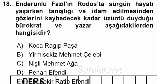 XVIII. Yüzyıl Türk Edebiyatı 2015 - 2016 Ara Sınavı 18.Soru