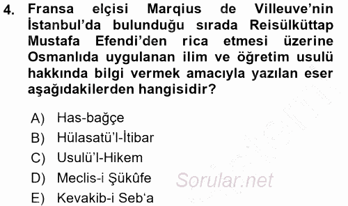 XVIII. Yüzyıl Türk Edebiyatı 2015 - 2016 Ara Sınavı 4.Soru