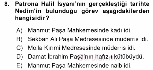 XVIII. Yüzyıl Türk Edebiyatı 2015 - 2016 Ara Sınavı 8.Soru