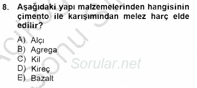 Bina ve Yapım Bilgisi 2013 - 2014 Dönem Sonu Sınavı 8.Soru