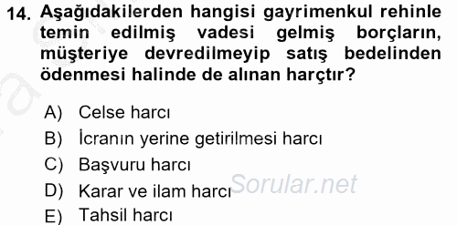 Damga Vergisi Ve Harçlar Bilgisi 2016 - 2017 Ara Sınavı 14.Soru