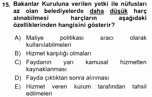 Damga Vergisi Ve Harçlar Bilgisi 2016 - 2017 Ara Sınavı 15.Soru