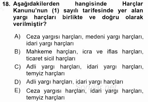 Damga Vergisi Ve Harçlar Bilgisi 2016 - 2017 Ara Sınavı 18.Soru
