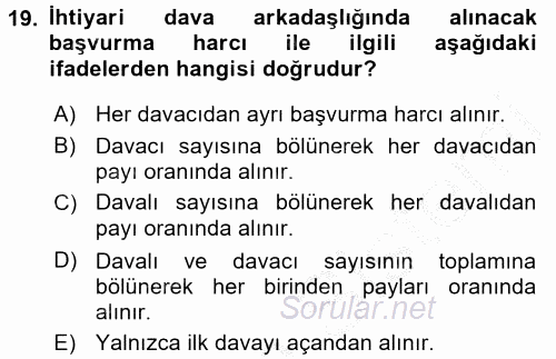 Damga Vergisi Ve Harçlar Bilgisi 2016 - 2017 Ara Sınavı 19.Soru