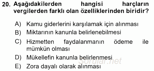 Damga Vergisi Ve Harçlar Bilgisi 2016 - 2017 Ara Sınavı 20.Soru
