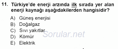 Sanayide Enerji Ekonomisi 2014 - 2015 Ara Sınavı 11.Soru