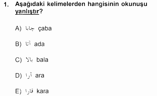 Osmanlı Türkçesi 1 2012 - 2013 Dönem Sonu Sınavı 1.Soru