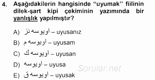 Osmanlı Türkçesi 1 2012 - 2013 Dönem Sonu Sınavı 4.Soru