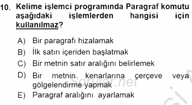 Bilgisayar 1 2015 - 2016 Ara Sınavı 10.Soru