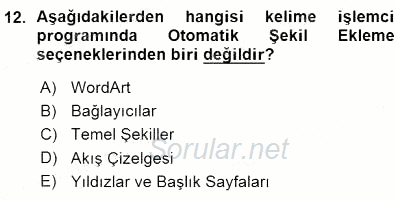 Bilgisayar 1 2015 - 2016 Ara Sınavı 12.Soru