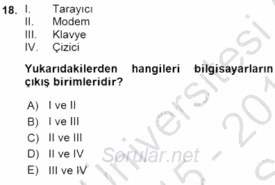 Bilgisayar 1 2015 - 2016 Ara Sınavı 18.Soru