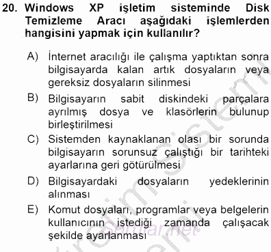 Bilgisayar 1 2015 - 2016 Ara Sınavı 20.Soru