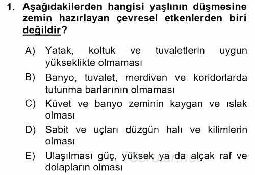 Yaşlılarda Görülebilecek Sorunlar Ve Bakım Hizmetleri 2016 - 2017 3 Ders Sınavı 1.Soru