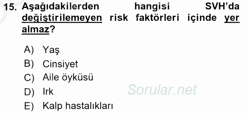 Yaşlılarda Görülebilecek Sorunlar Ve Bakım Hizmetleri 2016 - 2017 3 Ders Sınavı 15.Soru