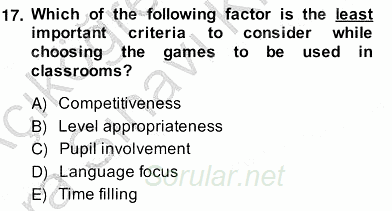 Çocuklara Yabancı Dil Öğretimi 2 2013 - 2014 Ara Sınavı 17.Soru