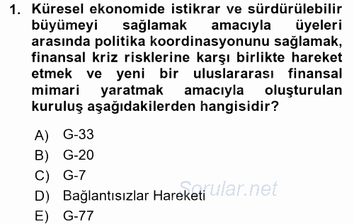 Uluslararası Ekonomik Kuruluşlar 2015 - 2016 Ara Sınavı 1.Soru