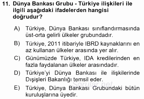 Uluslararası Ekonomik Kuruluşlar 2015 - 2016 Ara Sınavı 11.Soru